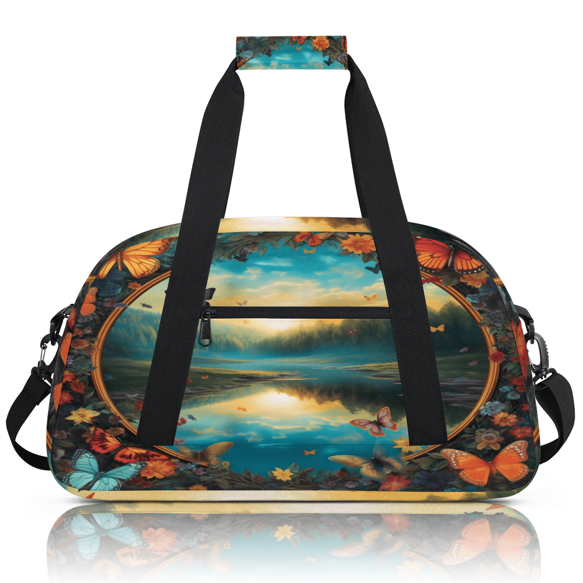 Herdesigns Landscape Sports Duffle Bag for Women & Men, Butterfly Gym Bag Dance Bag Overnight Bag Carry On Weekender Travel Bag