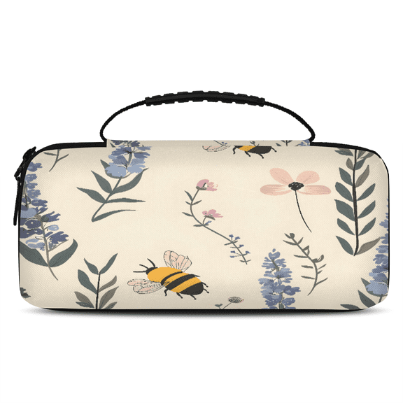 Herdesigns Lavender Flower Bee Floral Carrying Case for Nintendo Switch OLED Model 2021 & Switch 2017 with 20 Game Card Slots, Portable Travel Carry Case for Accessories and Console