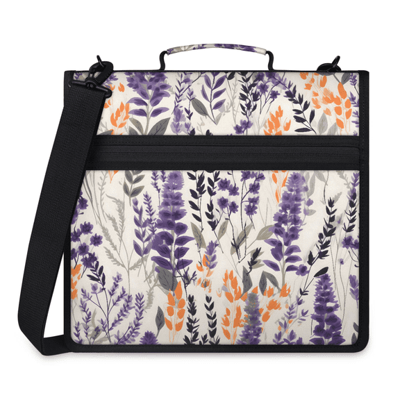 Herdesigns Lavender Flowers Zipper Binder with Shoulder Strap, Waterproof 1.5 Inch 3 D-Ring Binder Organizer Bag, Fits 13 Inch Laptop for Work,