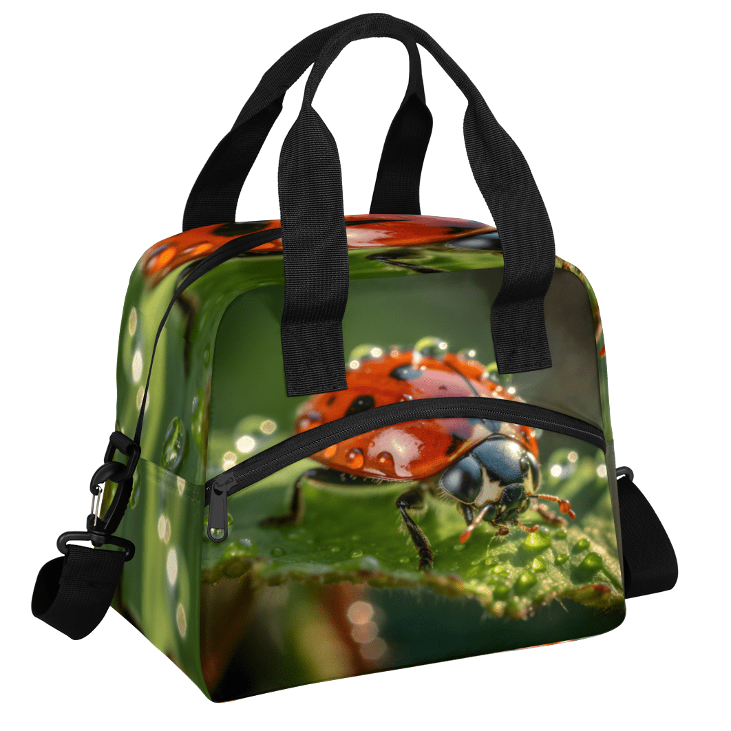 Herdesigns Leaf ladybugs Insulated Lunch Bag for Women Men Adults Large Reusable Lunch Box Red Ladybugs Leakproof Cooler Tote Bags with Adjustable Shoulder Strap
