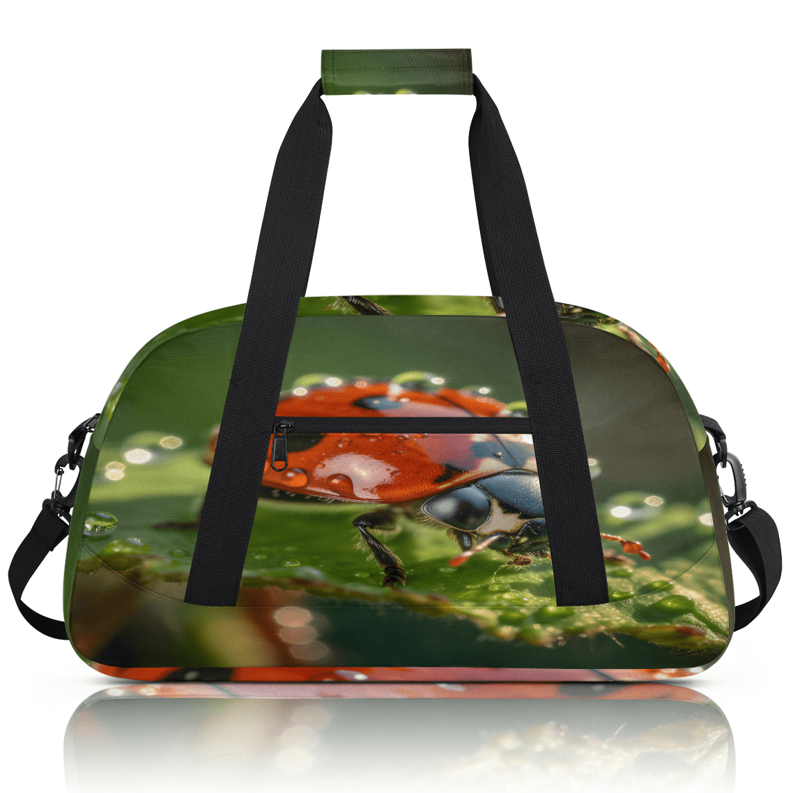 Herdesigns Leaf ladybugs Sports Duffle Bag for Women & Men, Red Ladybugs Gym Bag Dance Bag Overnight Bag Carry On Weekender Travel Bag