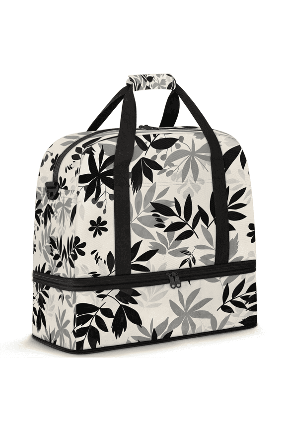 Leaves Foldable Travel Duffle Bag for Women and Men Lightweight Carry On Overnight Bag Plant Leaves Gym Luggage Weekender Bags with Shoe Compartment