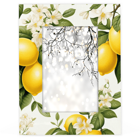 Herdesigns Lemon 5x7 Picture Frame, Fruits Green Leaves Flower Wood Photo Frame for Living Room Bedroom, Vertical & Horizontal Display