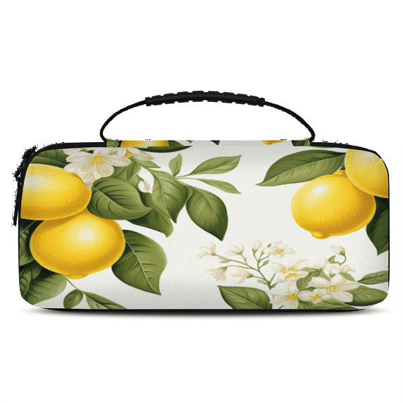 Herdesigns Lemon Carry Case Compatible with Nintendo Switch 2017 & Oled 2021, with 20 Game Card Slots, Fruits Green Leaves Flower Portable Travel Carrying Case Pouch for Accessories & Games
