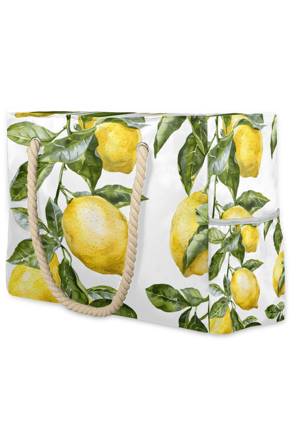 Lemon Fruit Tote Beach Bag for Women Ladies Large Zipper Beach Bags Waterproof Sandproof Summer Gym Swim Pool Travel Bag