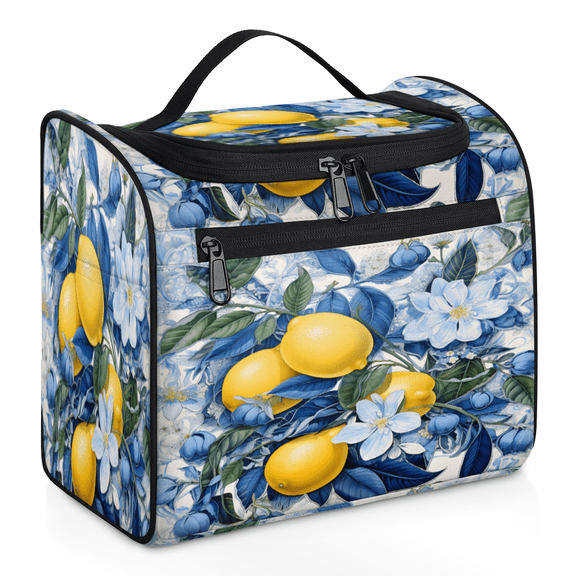 Herdesigns Lemon Hanging Toiletry Bag for Women, Fruit Flower Waterproof Makeup Organizer Cosmetic Travel Bag for Accessories