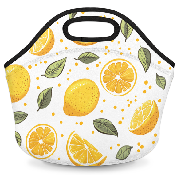 Herdesigns Lemon Insulated Lunch Bag Neoprene Lunch Box for Women Men Soft Cooler Bag Fruit Lemon Washable Lunch Tote for Work Outdoor Picnic
