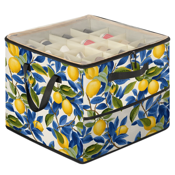 Herdesigns Lemon Shoe Organizer for Closet, Large Shoe Storage Box, Stackable, Space Saving, Foldable, Lemon Theme Shoes Organizer Bin with Clear Cover, 4 Reinforced Handles