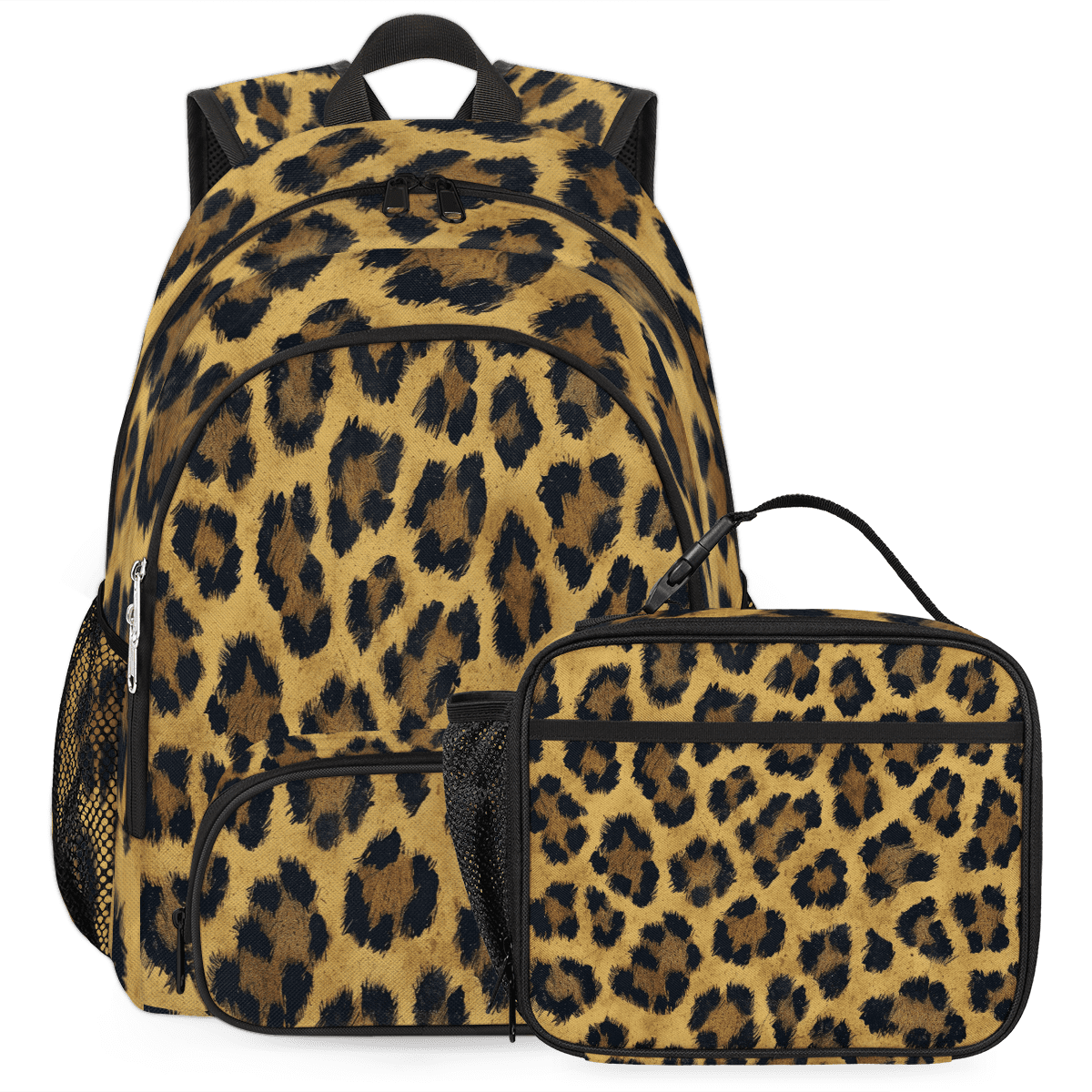 Herdesigns Leopard Backpack with Lunch Box Cheetah Print Lightweight Large Travel Work Laptop Backpacks Set Casual Daypacks