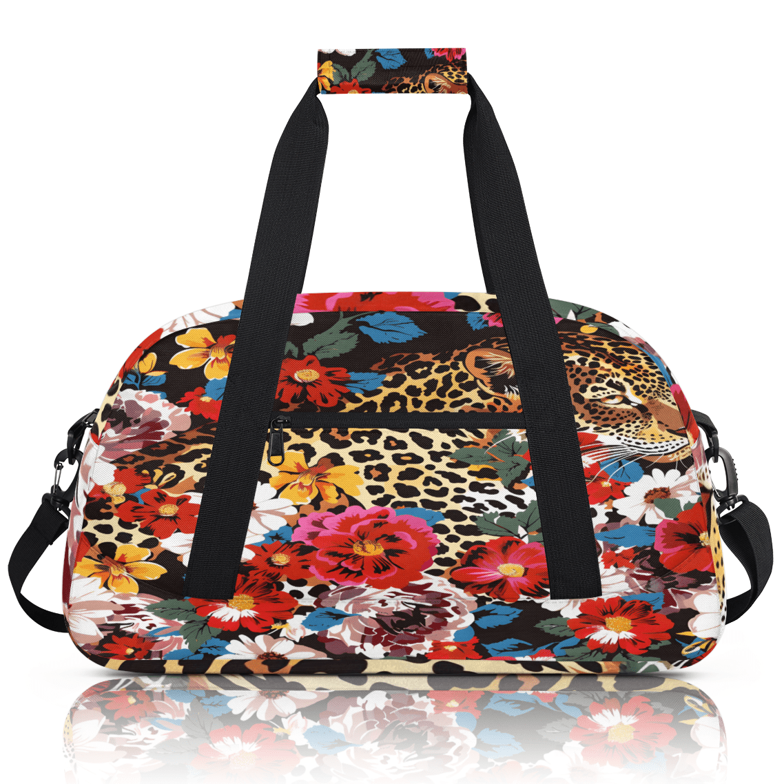 Herdesigns Leopard Cheetah Flower Sports Duffle Bag for Women & Men, Gym Bag Dance Bag Overnight Bag Carry On Weekender Travel Bag