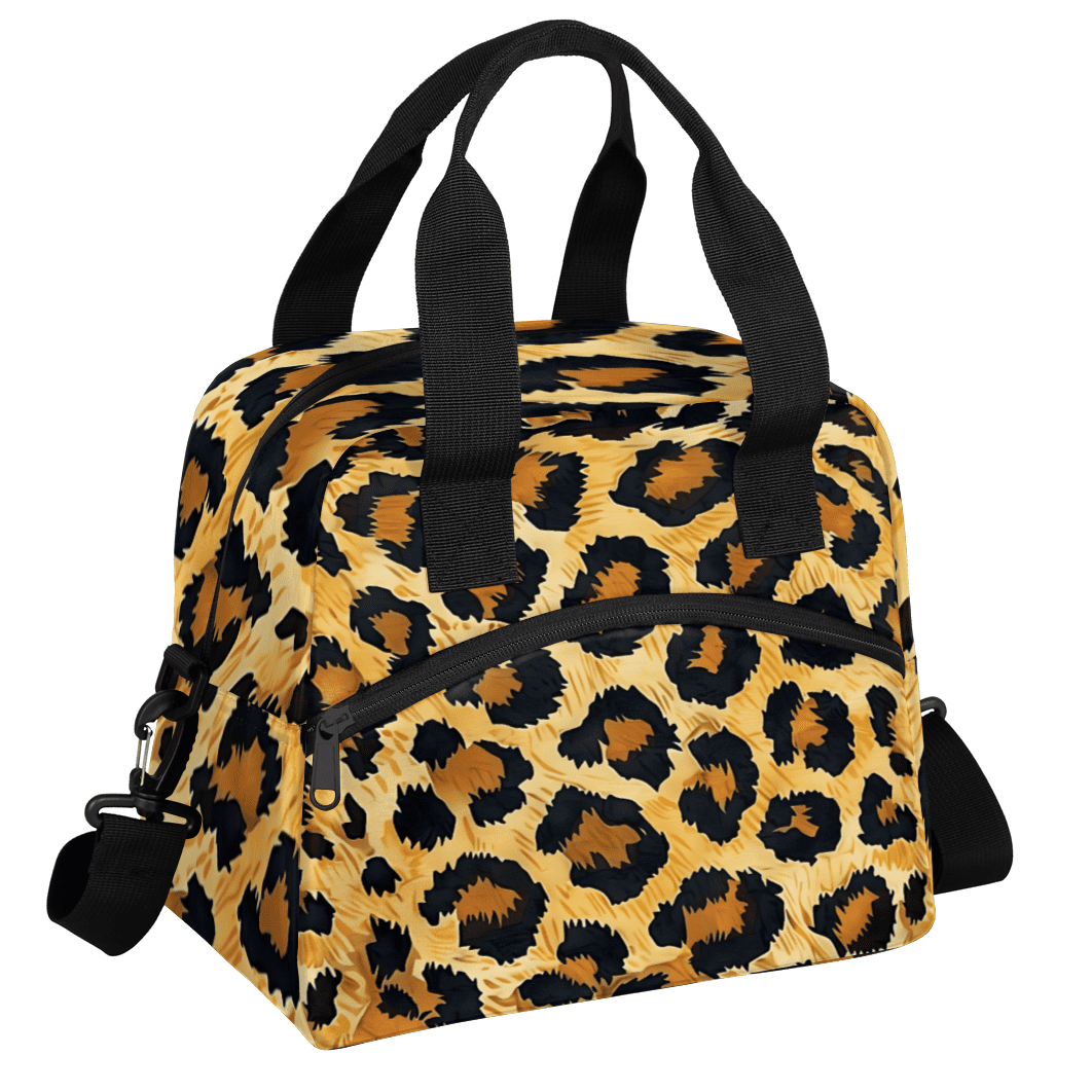 Herdesigns Leopard Print Insulated Lunch Bag for Women Men Adults Large Reusable Lunch Box Wild Animal Cheetah Skin Pattern Leakproof Cooler Tote Bags with Adjustable Shoulder Strap