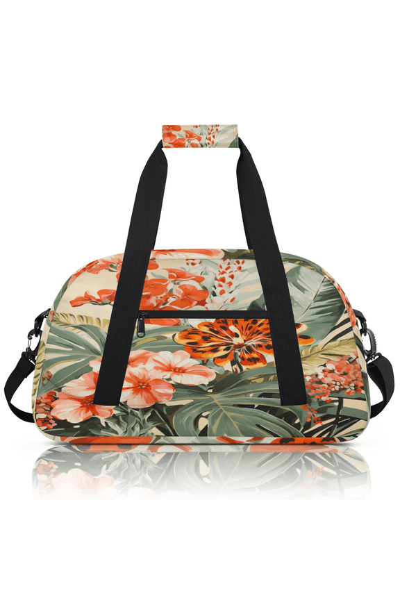Leopard Flower Sports Duffle Bag for Women & Men, Vintage Floral Gym Bag Dance Bag Overnight Bag Carry On Weekender Travel Bag