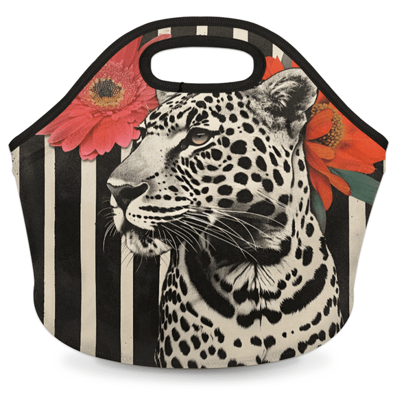 Herdesigns Leopard Insulated Lunch Bag Neoprene Lunch Box for Women Men Soft Cooler Bag Washable Lunch Tote for Work Outdoor Picnic