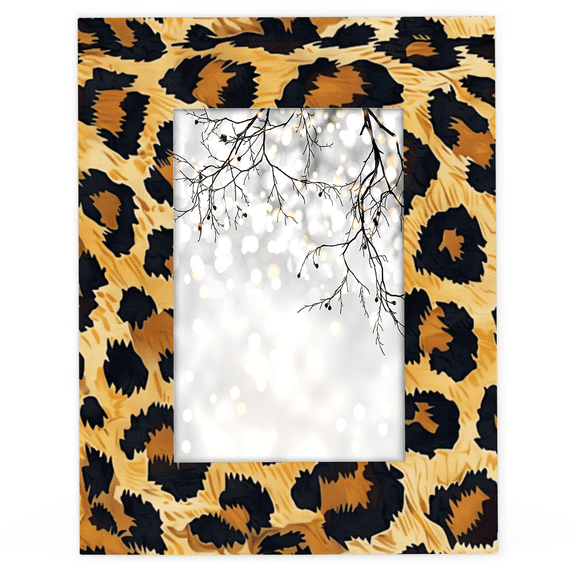 Herdesigns Leopard Print 5x7 Picture Frame, Wild Animal Cheetah Skin Pattern Wood Photo Frame for Living Room Bedroom, Vertical & Horizontal Display