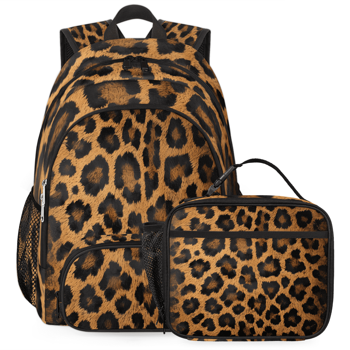 Herdesigns Leopard Print Backpack with Lunch Box Wild Safari Skin Pattern Lightweight Large Travel Work Laptop Backpacks Set Casual Daypacks