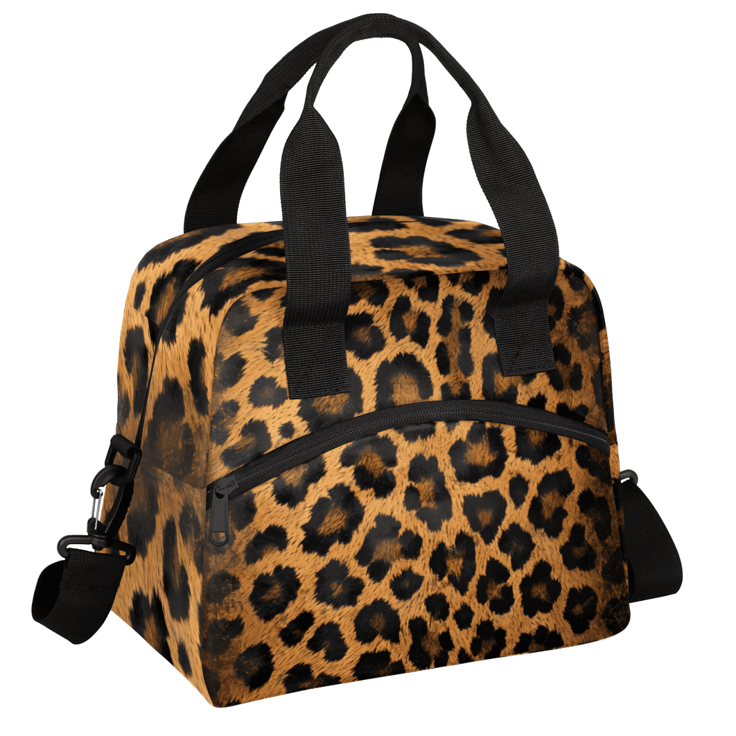 Herdesigns Leopard Print Insulated Lunch Bag for Women Men Adults Large Reusable Lunch Box Wild Safari Skin Pattern Leakproof Cooler Tote Bags with Adjustable Shoulder Strap
