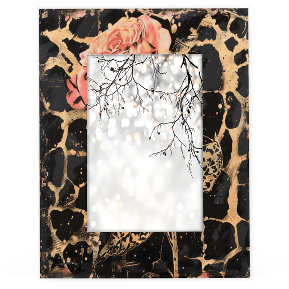 Herdesigns Leopard Print Rose Flower 4x6 Picture Frame Wood Photo Frame Table Display or Wall Hanging Decoration for Vertical or Horizontal Display
