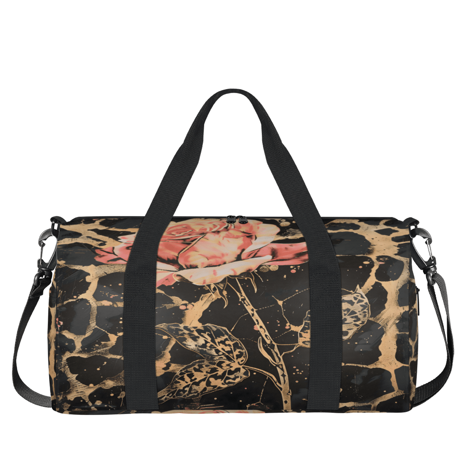 Herdesigns Leopard Print Rose Flower Gym Bag for Women, Duffle Bag for Travel Sport, Lightweight Waterproof Carry on Weekender Overnight Dance Yoga Workout Bags