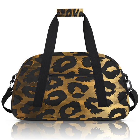 Herdesigns Leopard Print Sports Duffle Bag for Women & Men, Brown Wild Safari Animal Gym Bag Dance Bag Overnight Bag Carry On Weekender Travel Bag