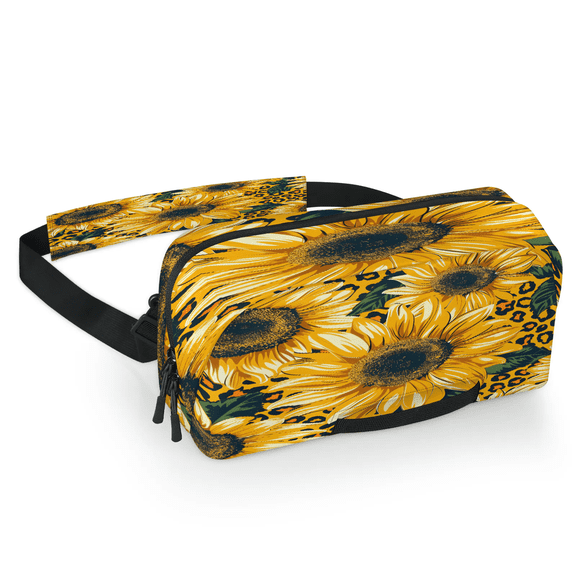 Herdesigns Leopard Print Sunflower Carrying Case Bag for Gaming Console, Waterproof Travel Crossbody Sling Bag Compatible with Nintendo Switch 2, Adjustable Shoulder Strap Chest Bag, Floral Print