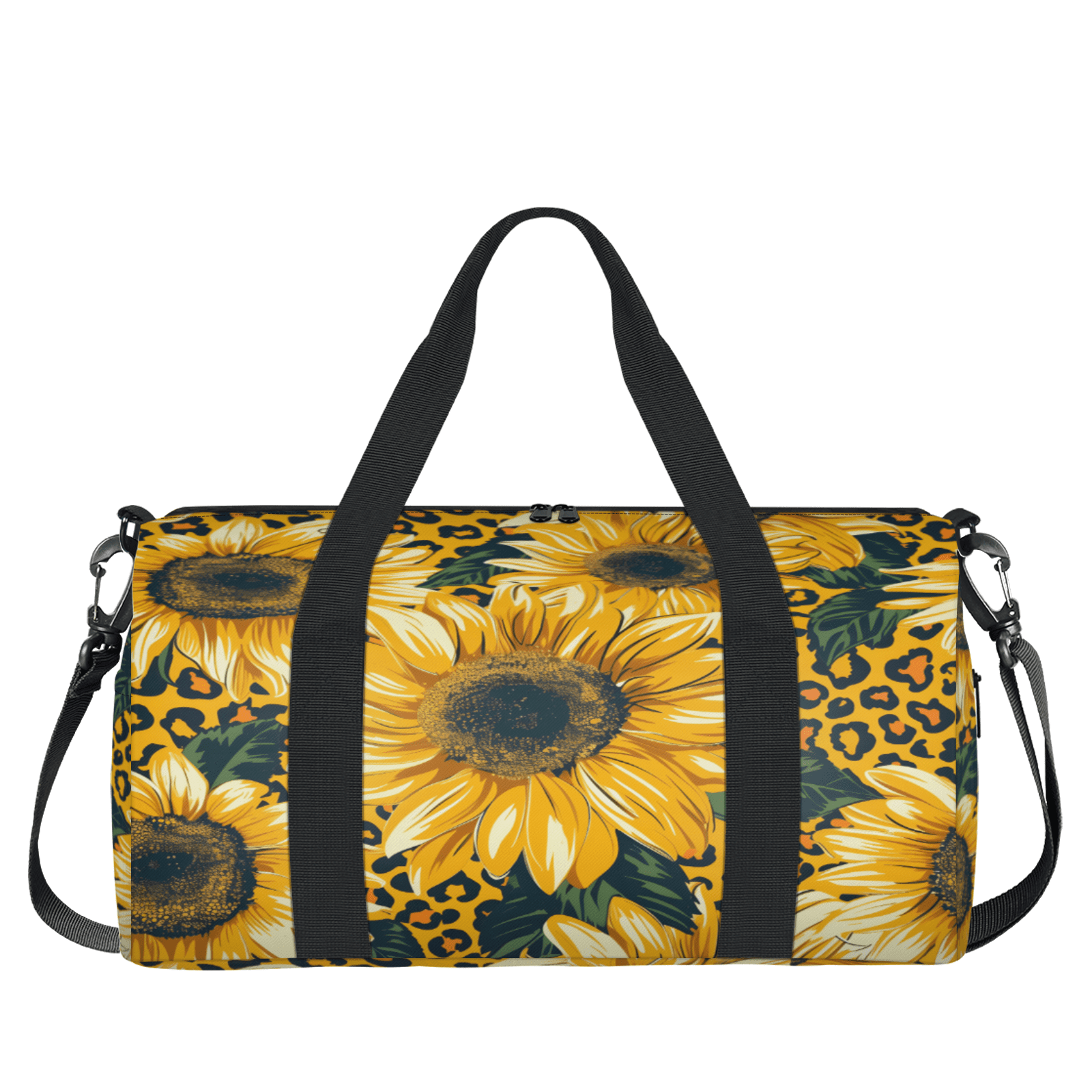 Herdesigns Leopard Print Sunflower Gym Bag for Women, Duffle Bag for Travel Sport, Floral Print Lightweight Waterproof Carry on Weekender Dance Yoga Workout Bags
