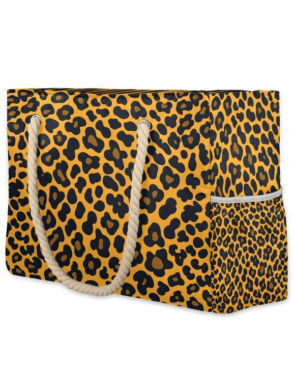 Leopard Print Tote Beach Bag for Women Ladies with Zipper Safari Cheetah Print Large Waterproof Sandproof Swim Pool Bag