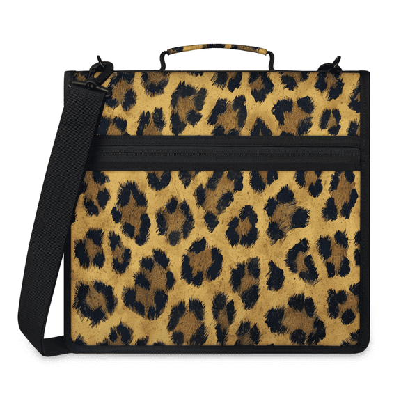 Herdesigns Leopard Zipper Binder 1.5 Inch 3 D-Rings with Shoulder Strap & Handle, Waterproof Cheetah Print Binder Organizer Bag for 13 Inch Laptop