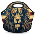 thumbnail image 1 of Herdesigns Lion Animal Print Neoprene Lunch Bag, American Flag Insulated Lunch Box for Women Men Washable Lunch Tote Soft Lunch Container With Zipper for Work Picnic Travel, 1 of 7