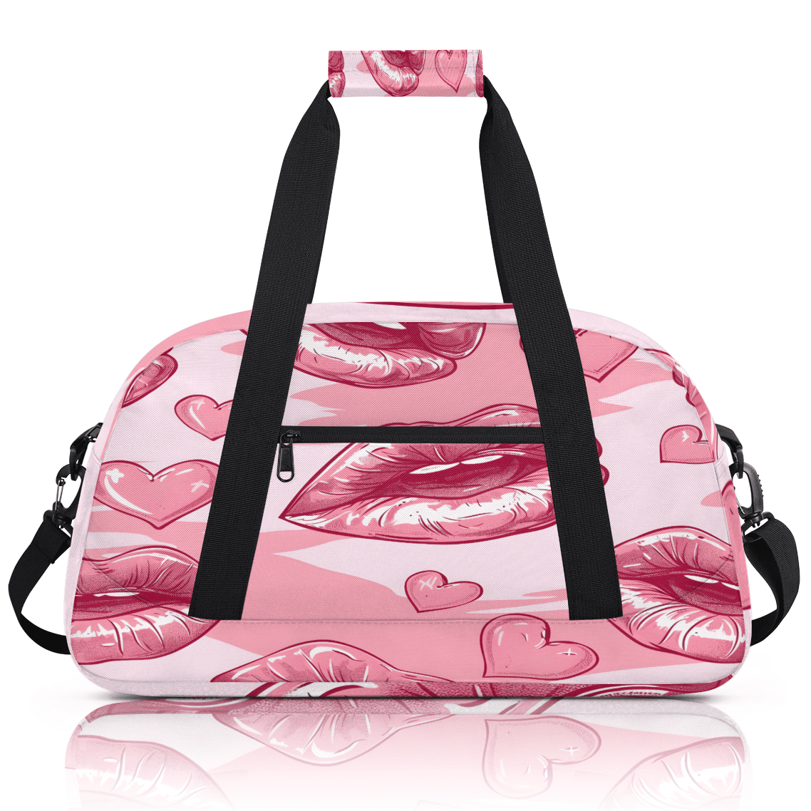 Herdesigns Lips Sports Duffle Bag for Women & Men, Pink Gym Bag Dance Bag Overnight Bag Carry On Weekender Travel Bag