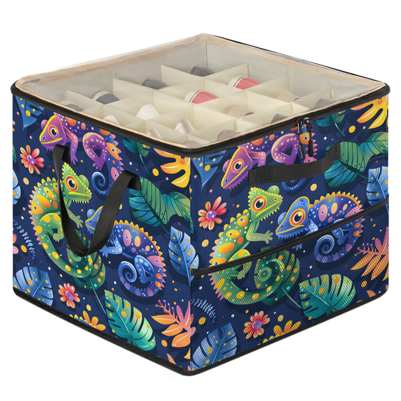 Herdesigns Lizards Shoe Organizer for Closet, Large Shoe Storage Box, Stackable, Space Saving, Foldable, Tropical Lizard Shoes Organizer Bin with Clear Cover, 4 Reinforced Handles