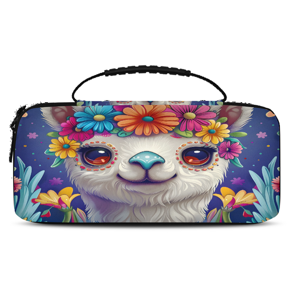 Herdesigns Llama Carry Case Compatible with Nintendo Switch 2017 & Oled 2021, with 20 Game Card Slots, Floral Llama Portable Travel Carrying Case Pouch for Accessories & Games