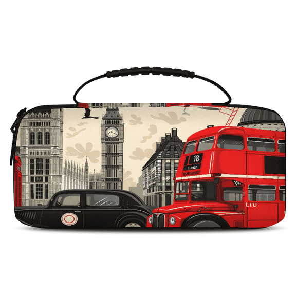 Herdesigns London Big Ben Carry Case Compatible with Nintendo Switch 2, with 20 Game Card Slots, Britain Telephone Booth City Portable Travel Carrying Case Pouch for Accessories & Games