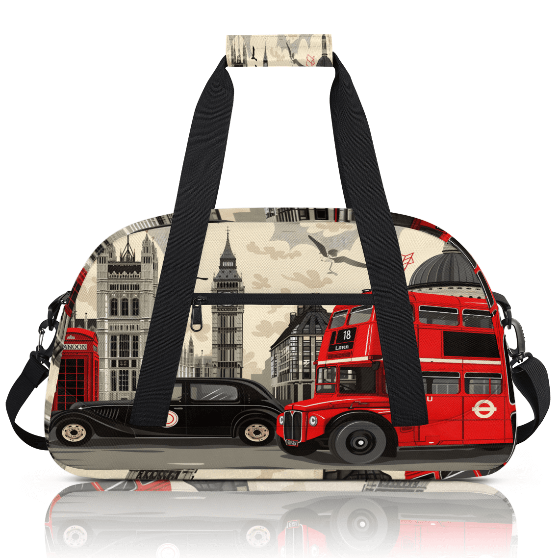 Herdesigns London Big Ben Sports Duffle Bag for Women & Men, Britain Telephone Booth City Gym Bag Dance Bag Overnight Bag Carry On Weekender Travel Bag