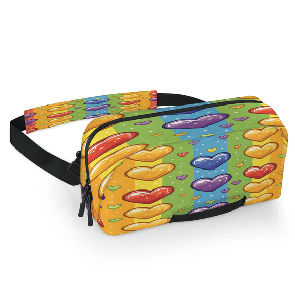Herdesigns Love Heart Carrying Case Bag for Gaming Console, Waterproof Travel Crossbody Sling Bag Compatible with Nintendo Switch 2, Adjustable Shoulder Strap Chest Bag, Rainbow Striped
