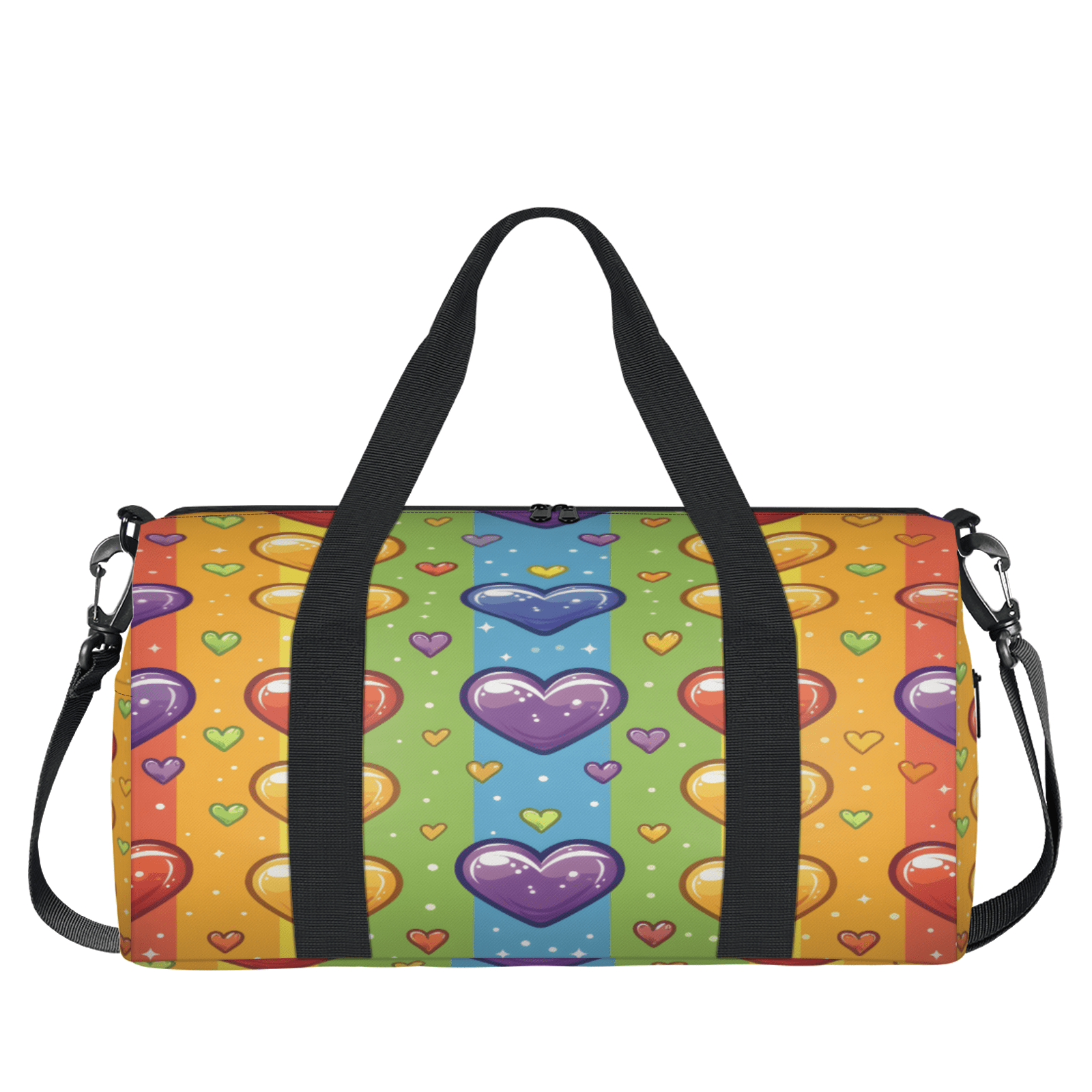 Herdesigns Love Heart Gym Bag for Women, Duffle Bag for Travel Sport, Rainbow Striped Lightweight Waterproof Carry on Weekender Dance Yoga Workout Bags
