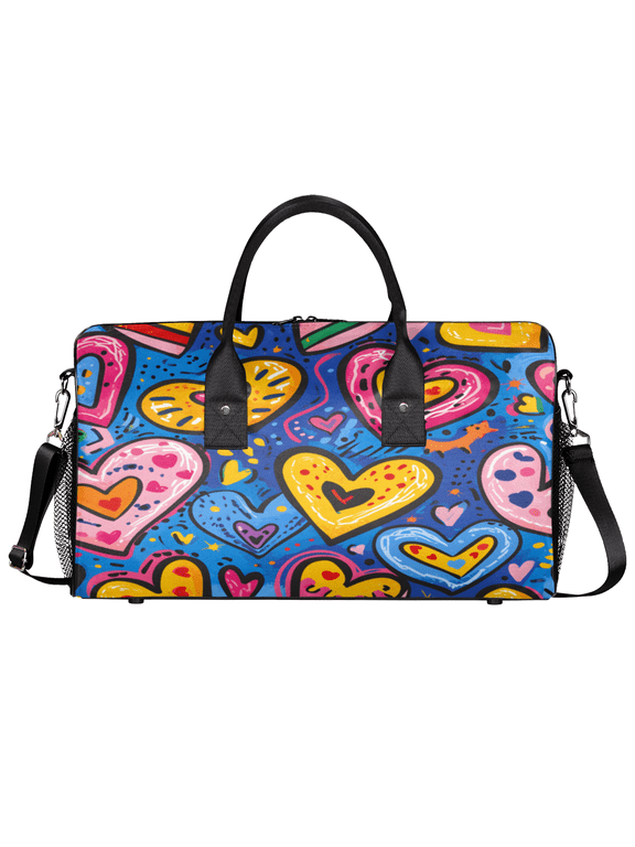 Love Heart Travel Duffle Bag for Men Women, Abstract Modern Gym Sport Bag Lightweight Waterproof Weekend Overnight Carry On Tote