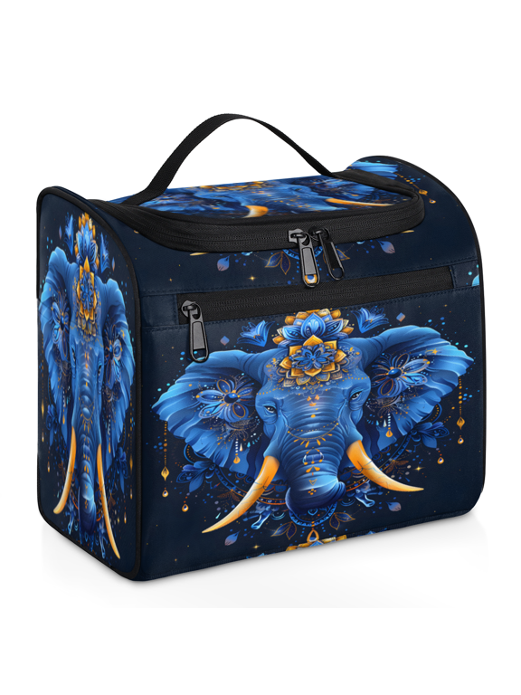 Mandala Elephant Hanging Toiletry Bag for Women, Wild Animal Art Print Waterproof Makeup Organizer Cosmetic Travel Bag for Accessories