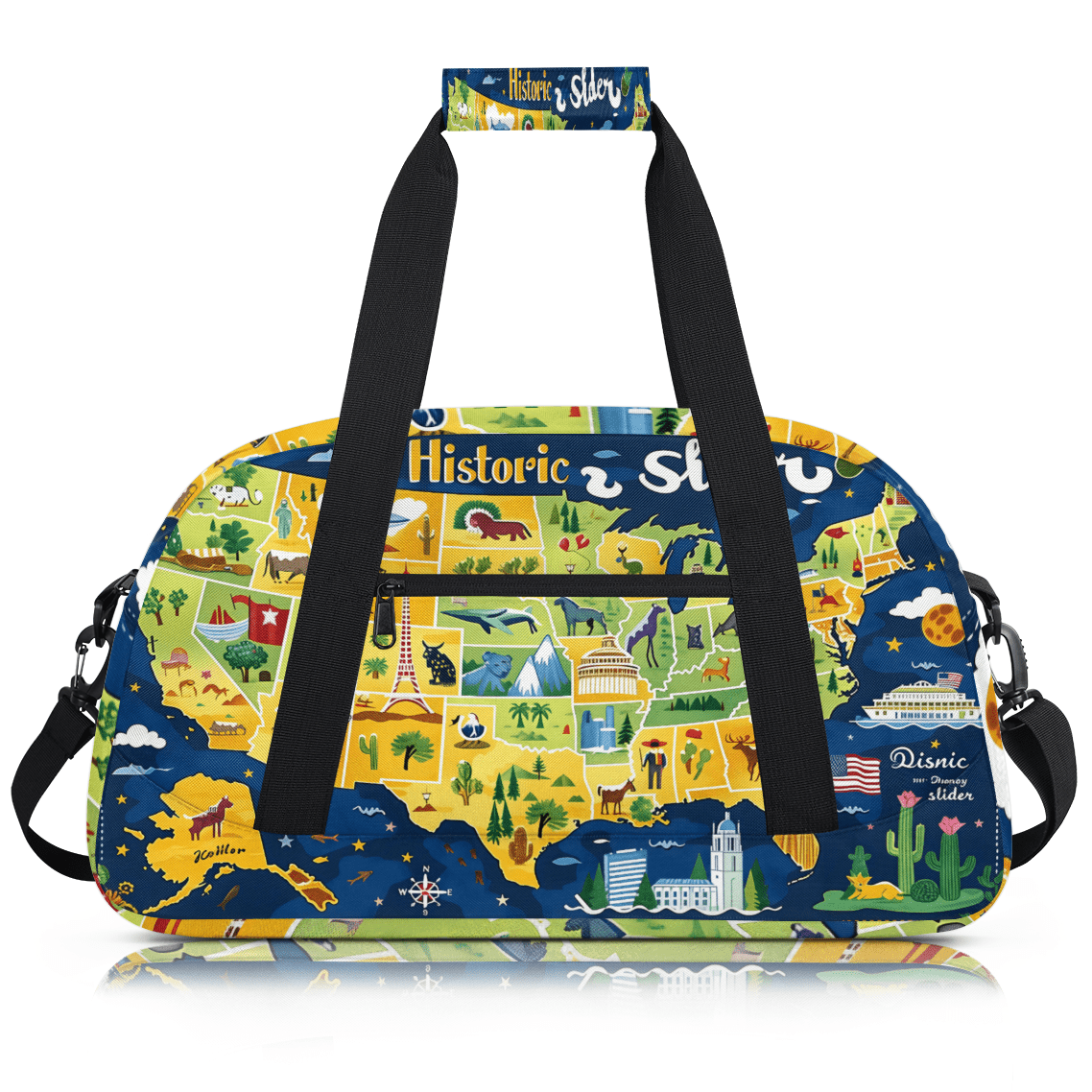 Herdesigns Map of The United States Sports Duffle Bag for Women & Men, Animals Theme Gym Bag Dance Bag Overnight Bag Carry On Weekender Travel Bag