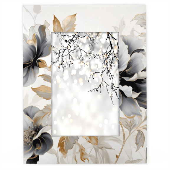Herdesigns Marble Flower 4x6 Picture Frame Gray and Black Floral Wood Photo Frame Table Display or Wall Hanging Decoration for Vertical or Horizontal Display