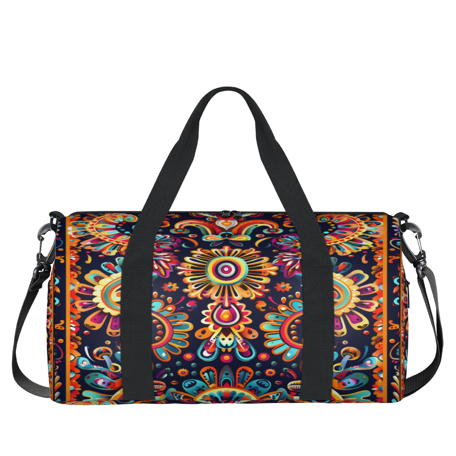 Herdesigns Mexica Flower Floral Gym Bag for Women, Duffle Bag for Travel Sport, Lightweight Waterproof Carry on Weekender Overnight Dance Yoga Workout Bags