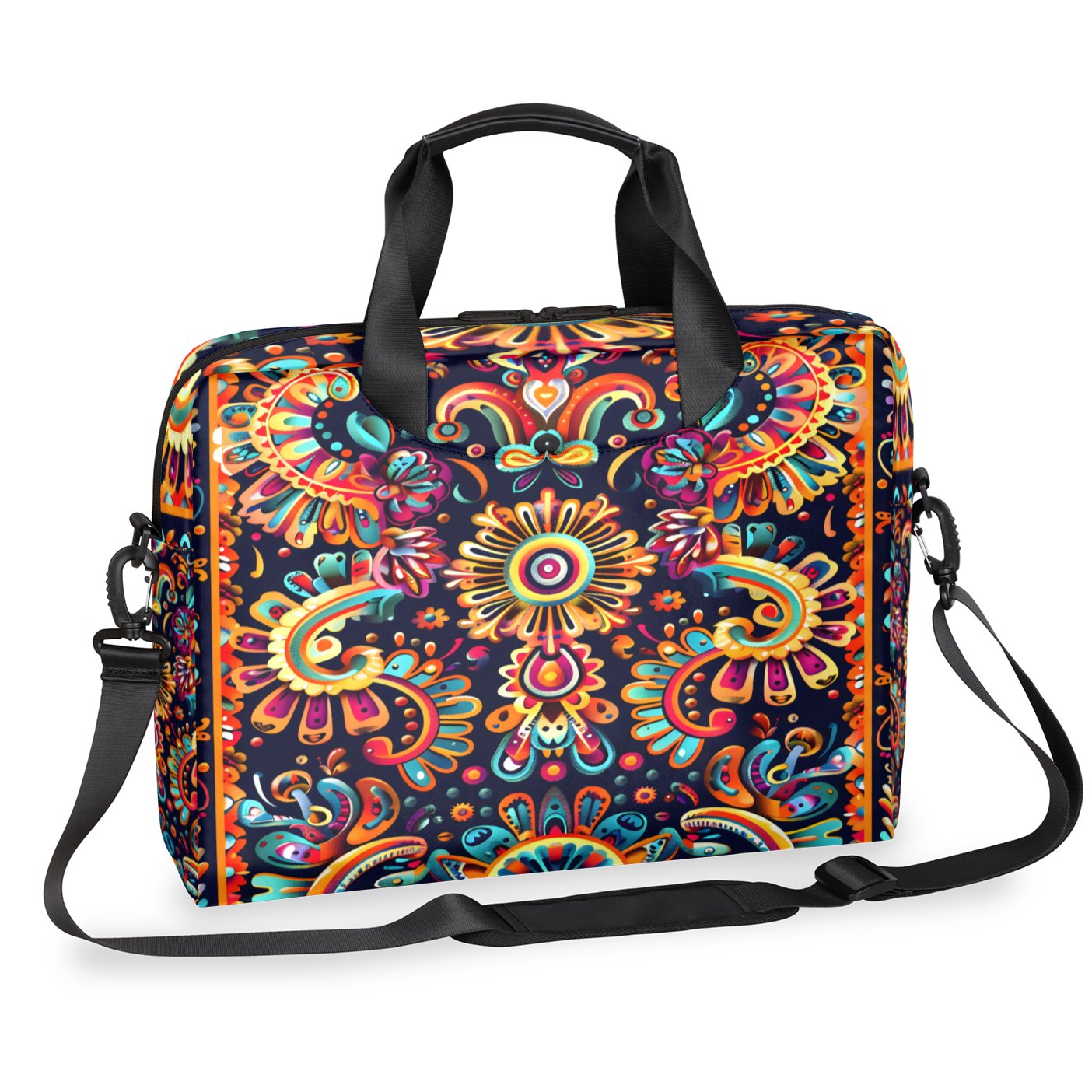 Herdesigns Mexica Flower Floral Laptop Bag for Women Men, Computer Case Briefcase Messenger Bags, 15-15.6 inch Laptop Sleeve Shoulder Bag