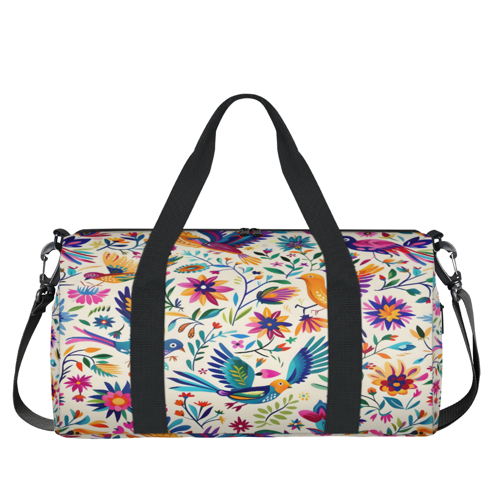 Herdesigns Mexica Mexico Floral Bird Gym Bag for Women, Duffle Bag for Travel Sport, Lightweight Waterproof Carry on Weekender Overnight Dance Yoga Workout Bags