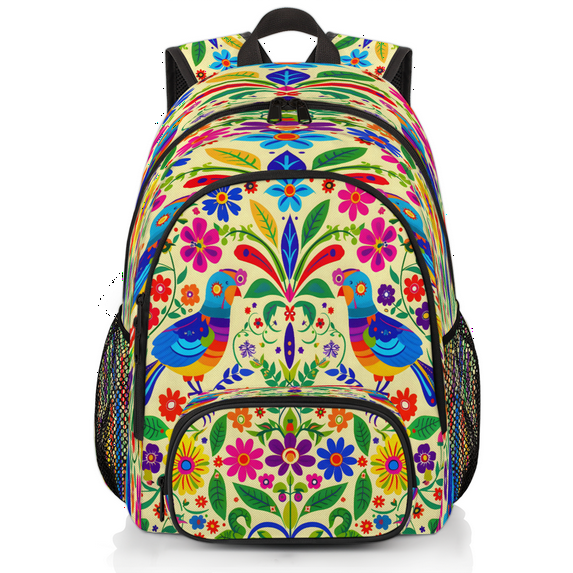 Herdesigns Mexican Floral Bird Mexico Style Laptop Backpack for Women Men, 18.3 Inch Large Computer Backpacks Fashion Teacher Nurse Bag Casual Daypack for Work Travel
