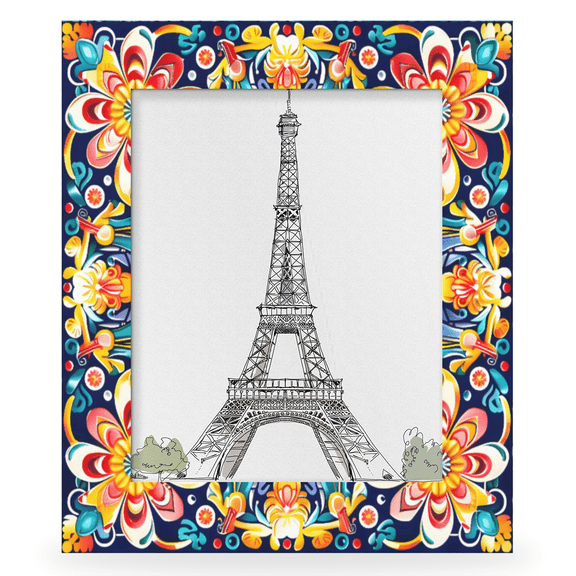 Herdesigns Mexican Flower 8x10 Picture Frame, Wood Photo Frame for Wall & Tabletop, Vertical & Horizontal Display Home Decor