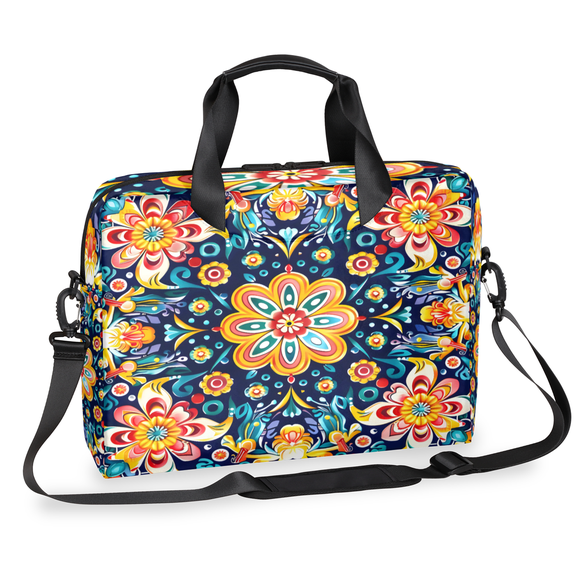 Herdesigns Mexican Flower Laptop Bag for Women Men, Computer Case Briefcase Messenger Bags, 15-15.6 inch Laptop Sleeve Shoulder Bag