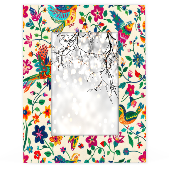 Herdesigns Mexican Flower Talavera Bird 4x6 Picture Frame Wood Photo Frame Table Display or Wall Hanging Decoration for Vertical or Horizontal Display