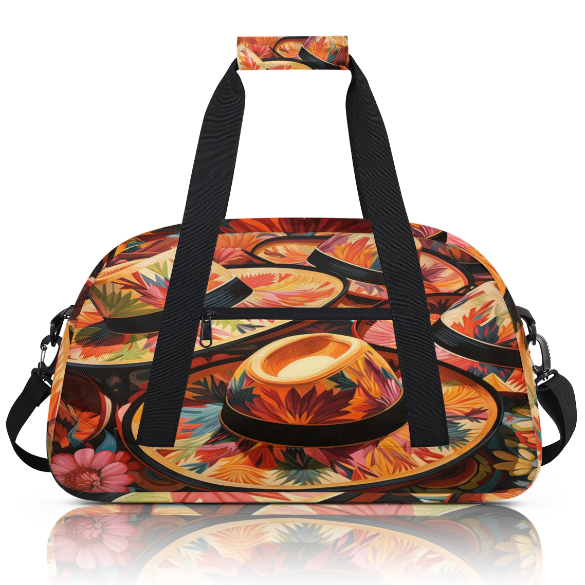 Herdesigns Mexico Cinco de Mayo Sports Duffle Bag for Women & Men, Mexican Holiday Hat Gym Bag Dance Bag Overnight Bag Carry On Weekender Travel Bag