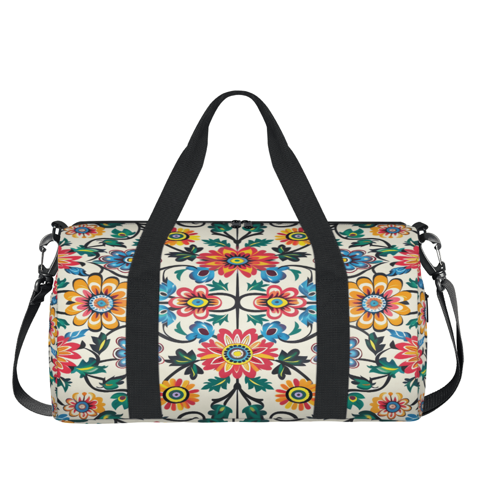 Herdesigns Mexico Floral Boho Gym Bag for Women, Duffle Bag for Travel Sport, Lightweight Waterproof Carry on Weekender Overnight Dance Yoga Workout Bags