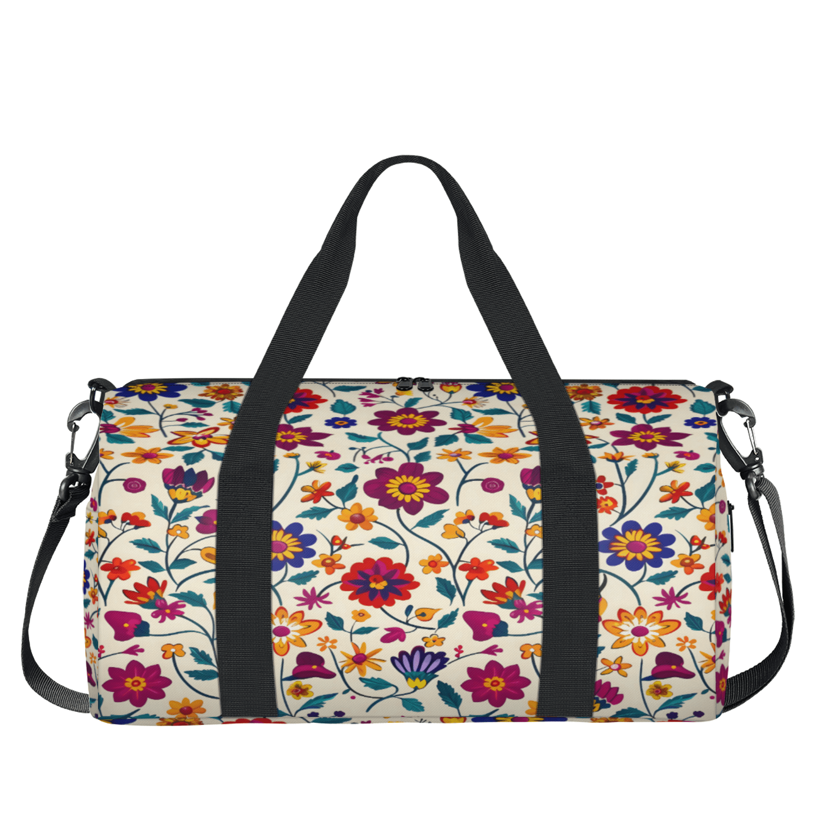 Herdesigns Mexico Floral Colorful Ornate Ethnic Gym Bag for Women, Duffle Bag for Travel Sport, Lightweight Waterproof Carry on Weekender Overnight Dance Yoga Workout Bags