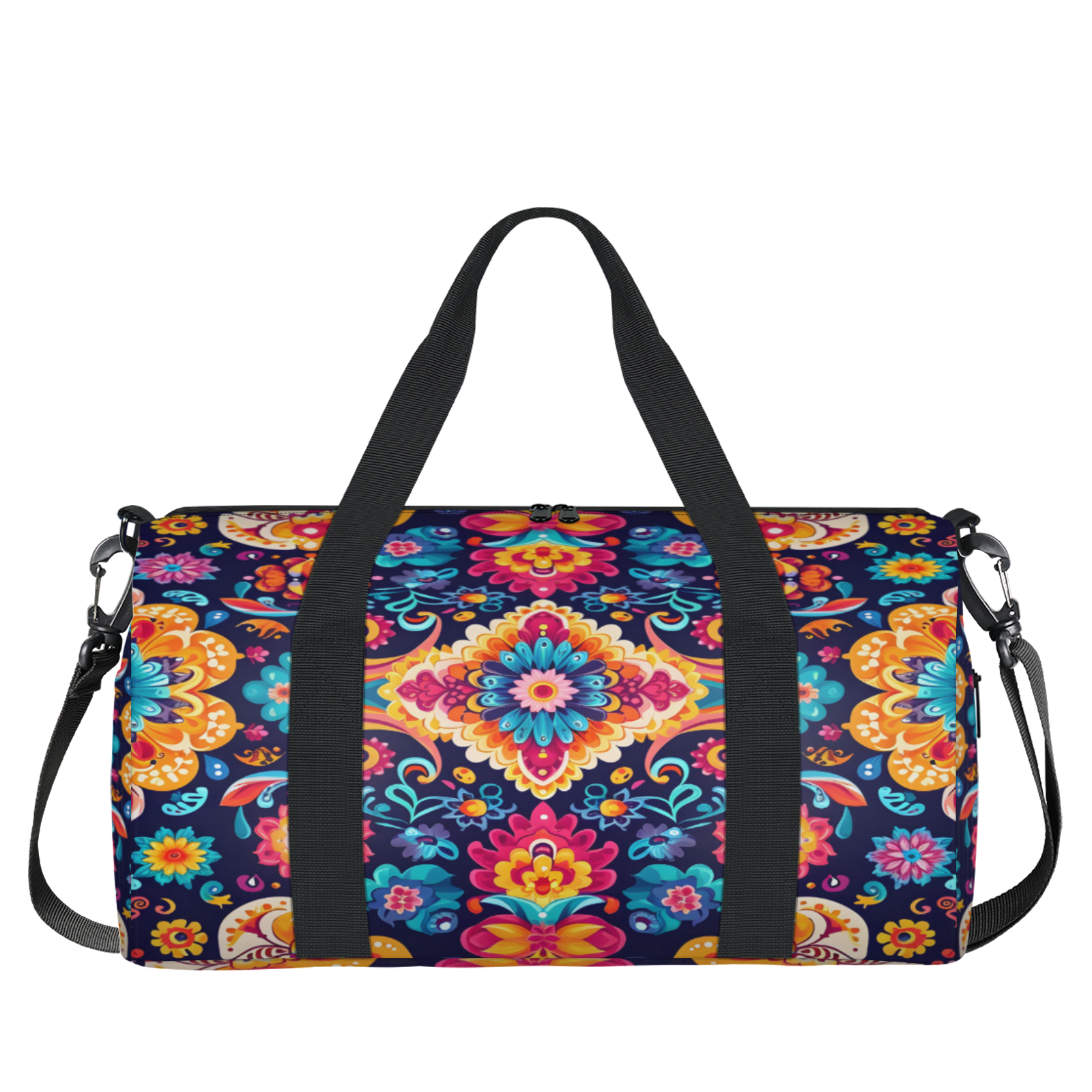 Herdesigns Mexico Floral Gym Bag for Women, Duffle Bag for Travel Sport, Mandala Lightweight Waterproof Carry on Weekender Dance Yoga Workout Bags